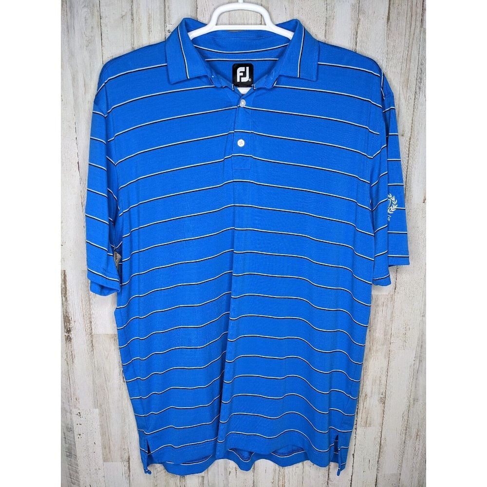FJ Footjoy Mens Polo Shirt Size XL Blue White Striped Golf Performance‎ Stretch